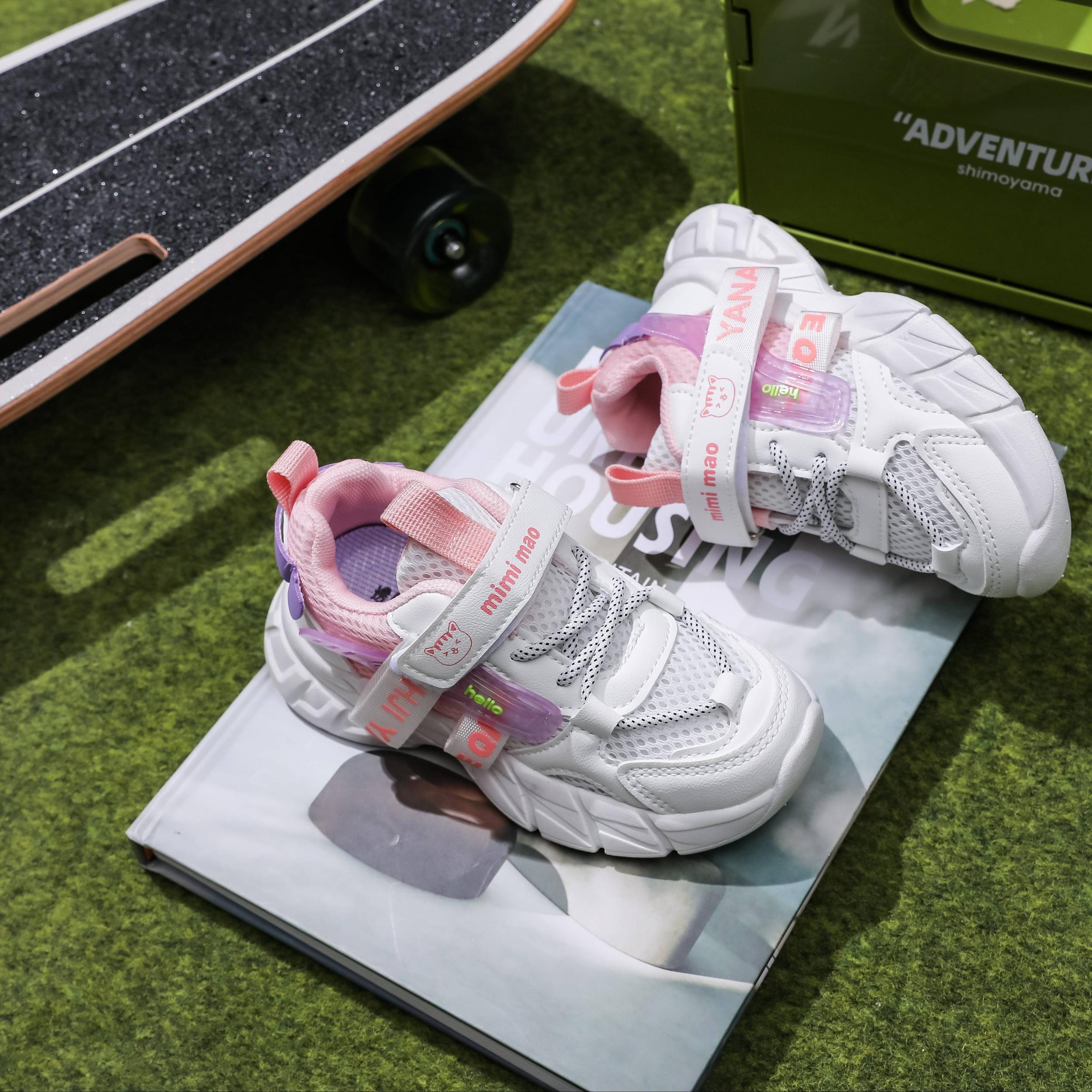 Girl's Contrast Sneakers With Hood Loop Casual Sports Outdoor Shoes