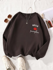 Pumpkin Print Sweatshirt Casual Long Sleeve Crew Neck Sweatshirt