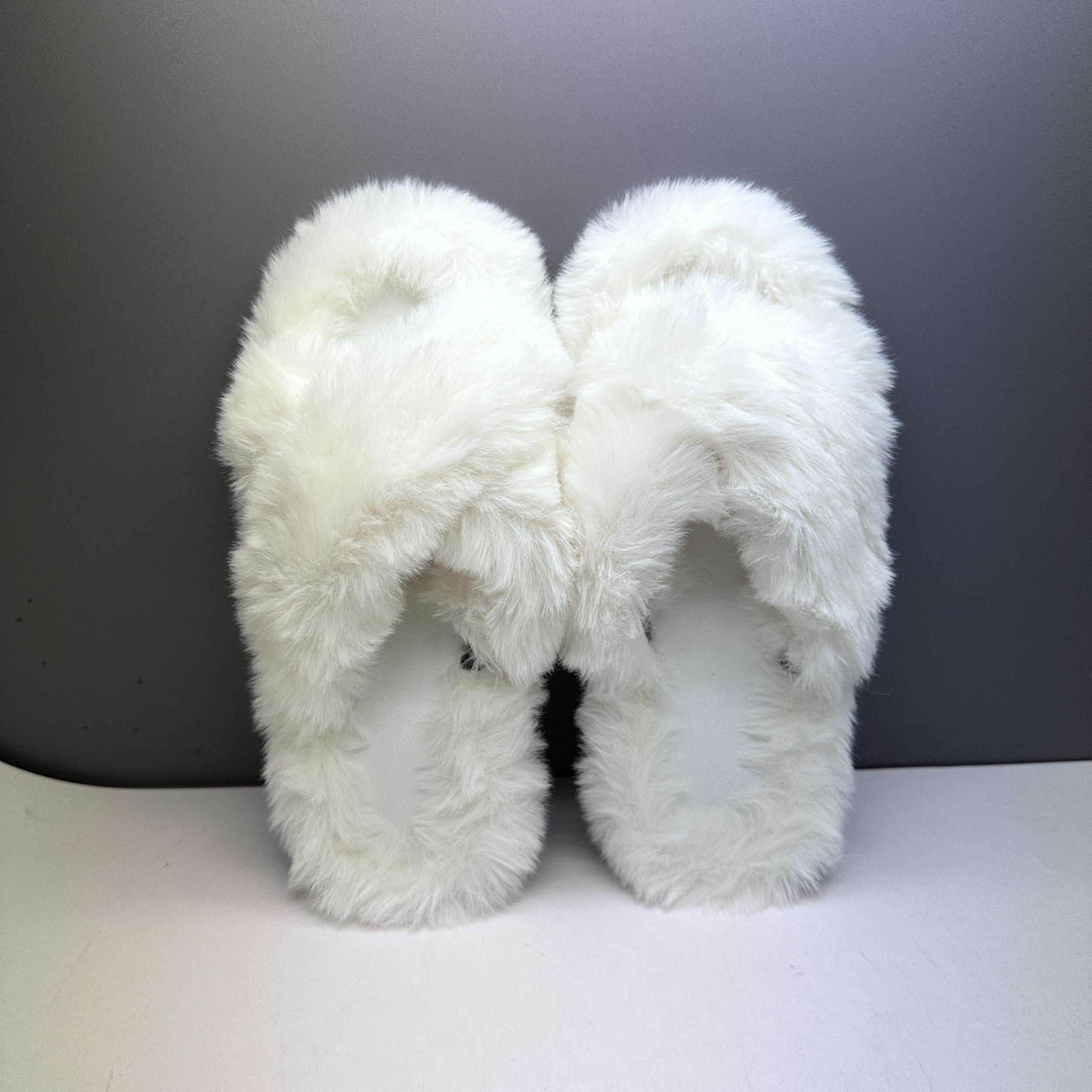 Women's Cross Straps Plush Slippers Open Toe Cozy Indoor Shoes