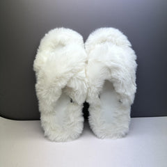 Women's Cross Straps Plush Slippers Open Toe Cozy Indoor Shoes