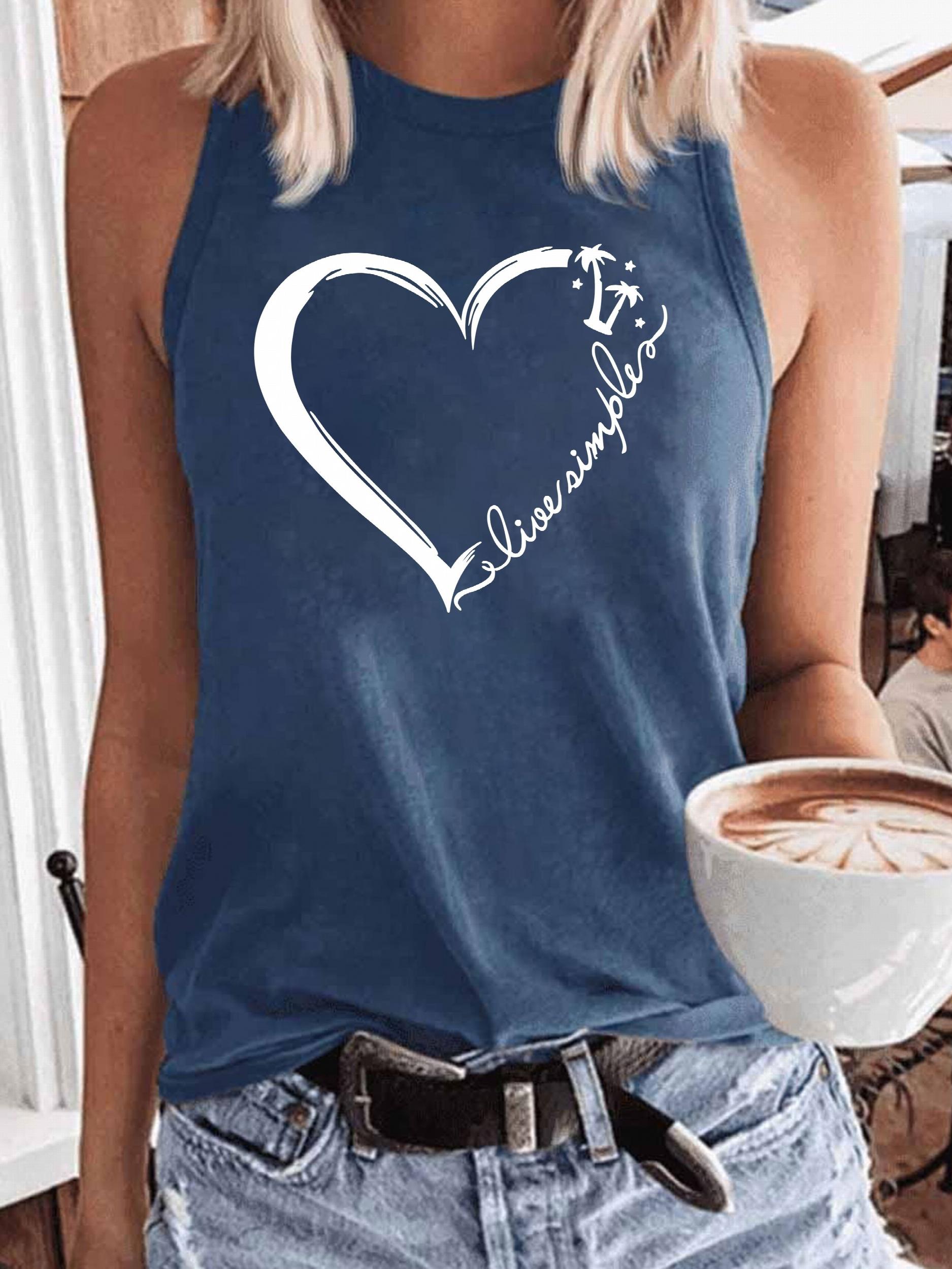 Heart Print Gradient Tank Top Sleeveless Summer Tank Top