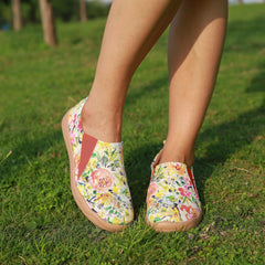 Women's Floral Printed Slip-On Canvas Shoes Low Flat Casual Comfy Travel Shoes