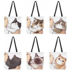 Kissing Cat Print Tote Bag Eco Friendly Portable Shopper Bag