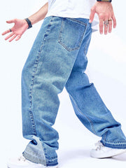 Men's Distressed Destroyed Washed Denim Jeans Straight Fit
