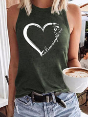 Heart Print Gradient Tank Top Sleeveless Summer Tank Top