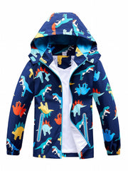 Boys Plant Print Lightweight Jacket with Detachable Hood