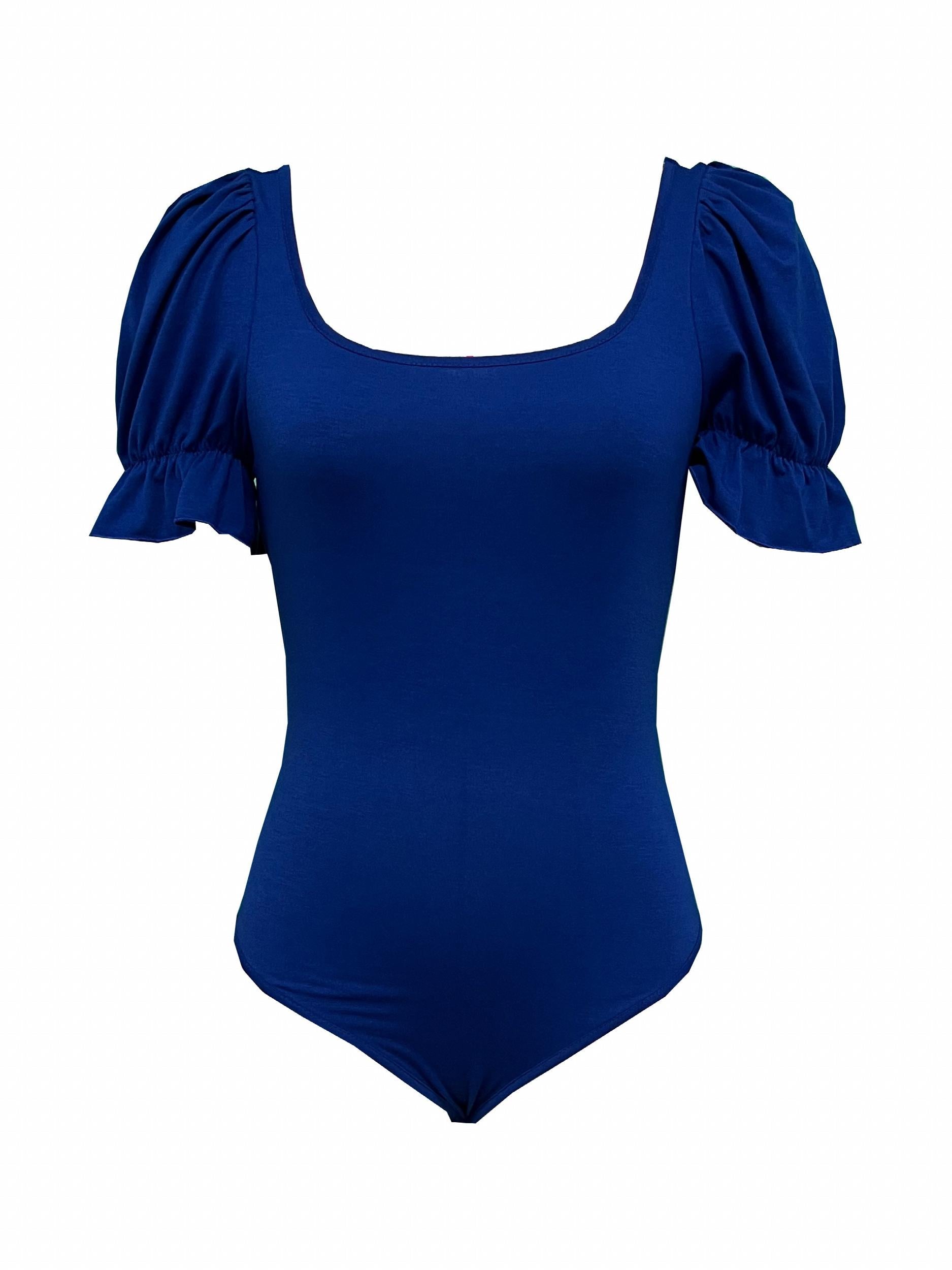 Puff Sleeve Square Neck Bodysuit Short Sleeve Sexy Casual Bodysuit