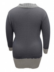Colorblock Cable Button V-Neck Mini Sweater Dress