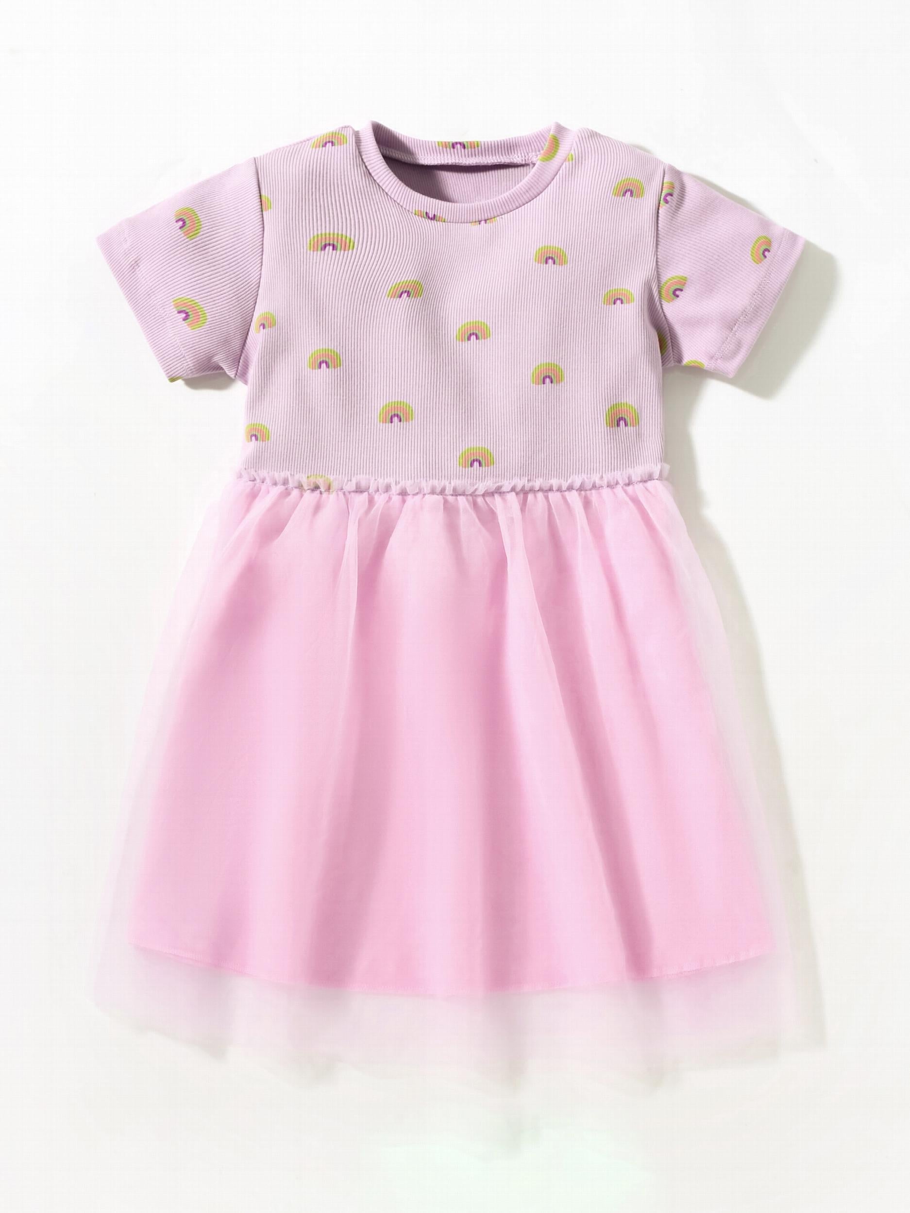 Toddler Girls Rainbow Graphic Mesh Princess Dress For Party