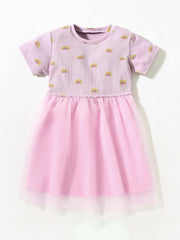 Toddler Girls Rainbow Graphic Mesh Princess Dress For Party