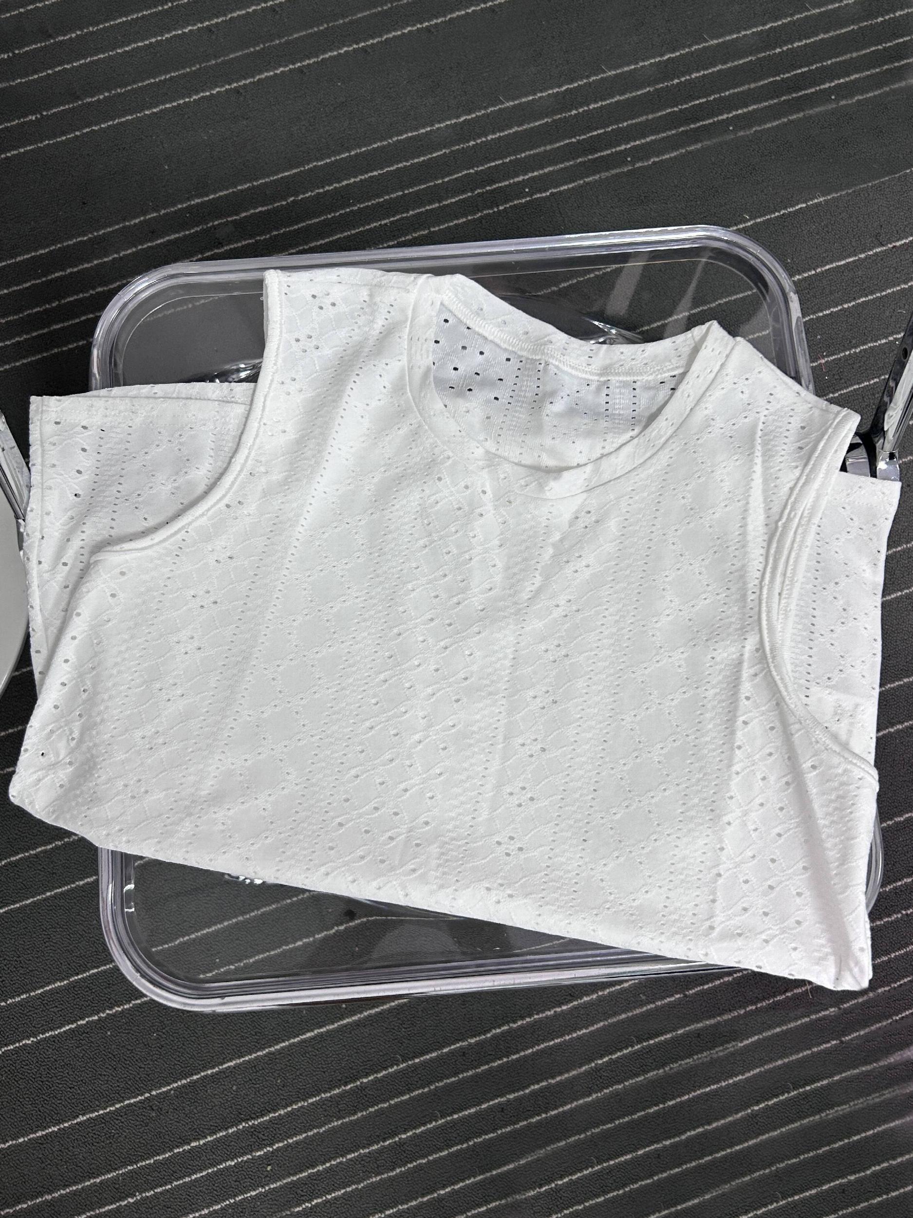 Eyelet Tank Top Sleeveless Crew Neck Summer Top