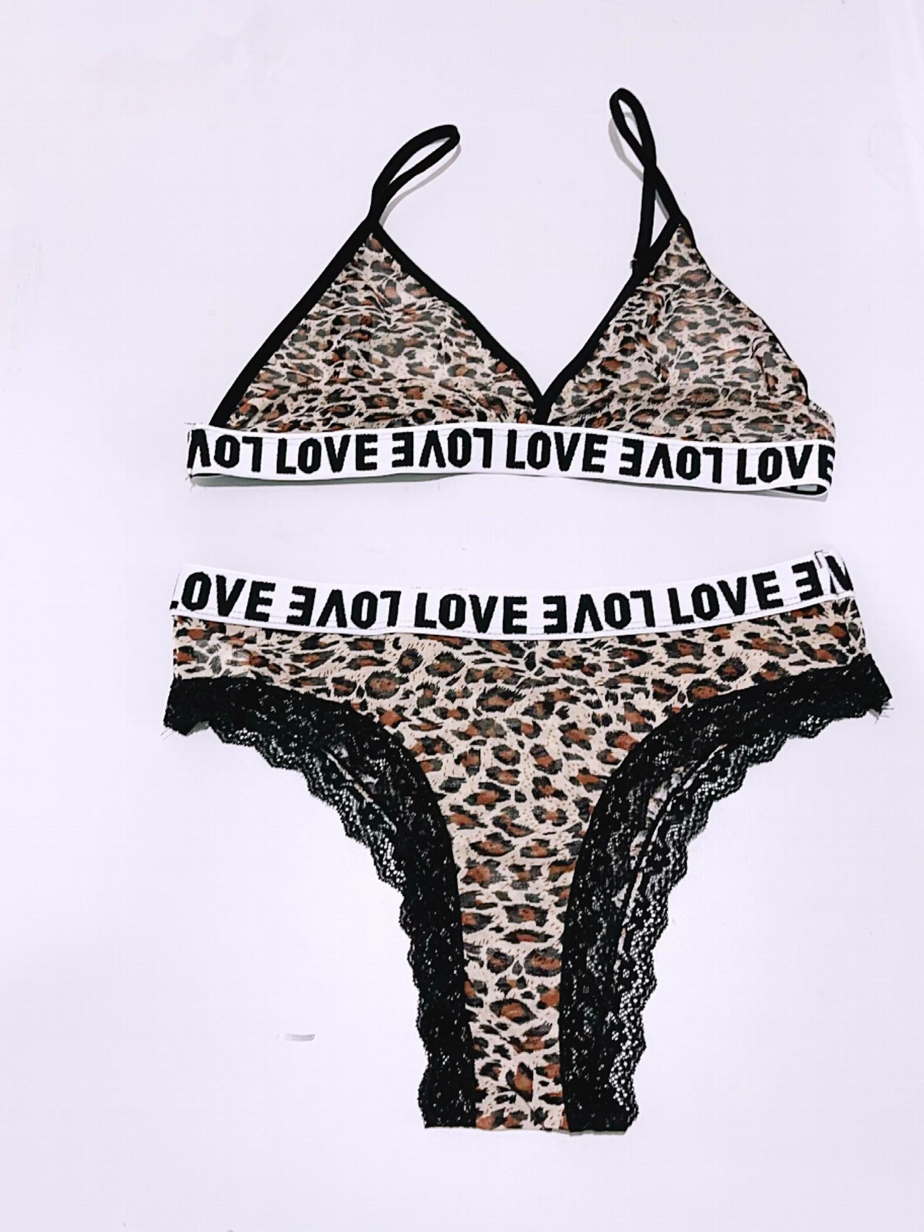 Leopard Print Bra & Panties Set Sexy Push Up Bra & Elastic Panties Lingerie