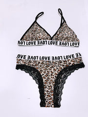 Leopard Print Bra & Panties Set Sexy Push Up Bra & Elastic Panties Lingerie