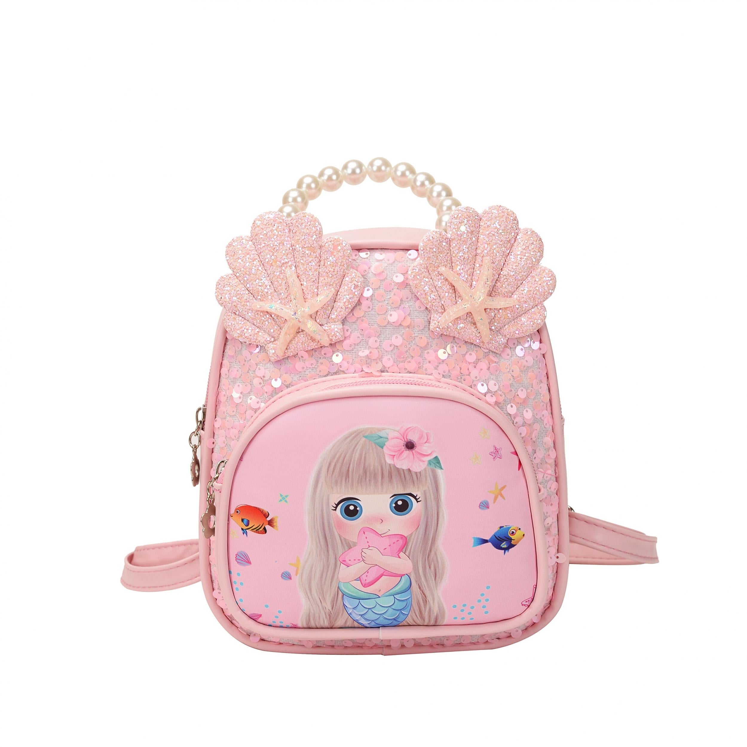 Casual Sequin Backpack with Beaded Shell Decor