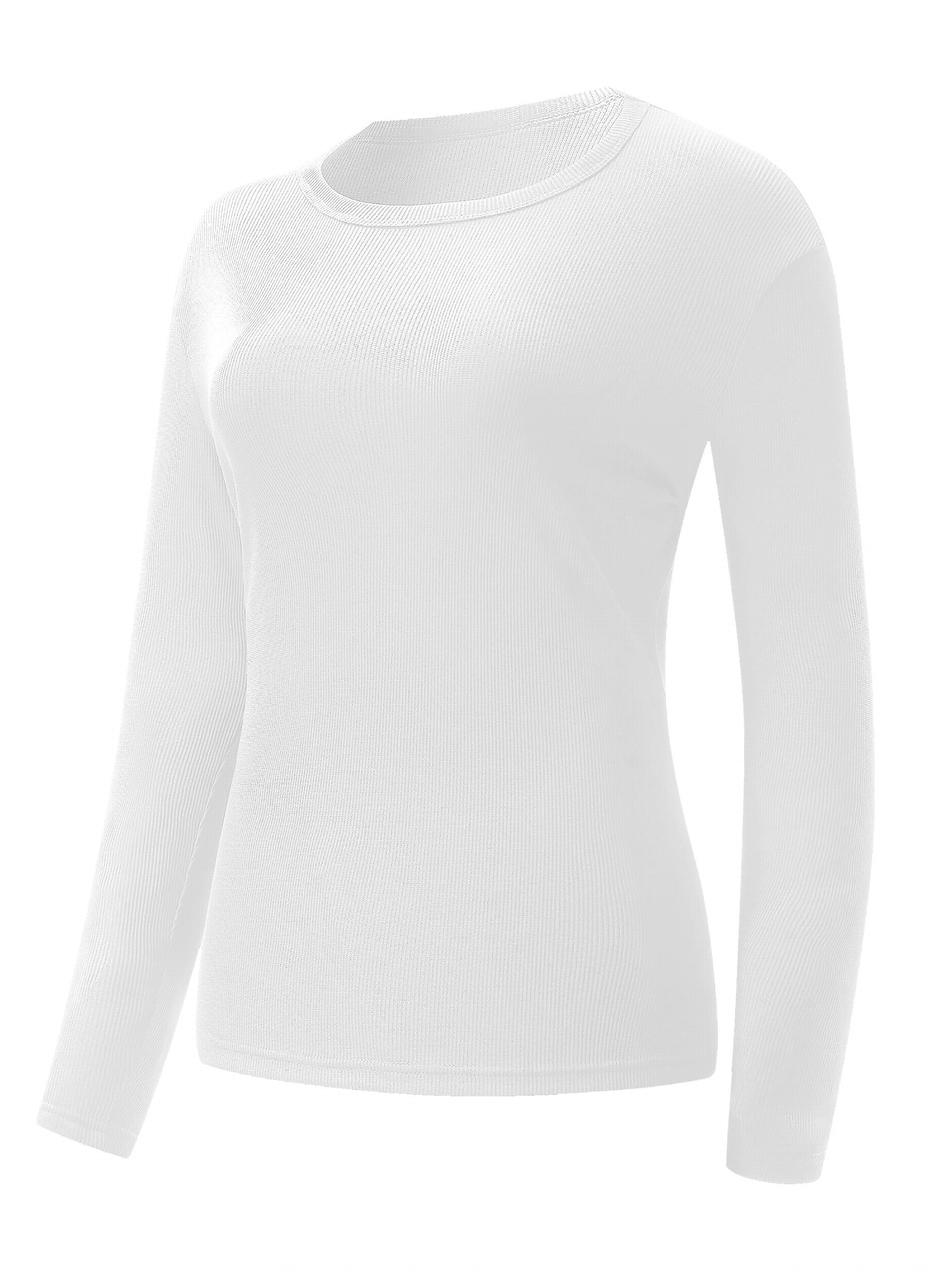 Ribbed Base Layer Long Sleeve Tee Round Neck Tight Workout Top Women's Activewea