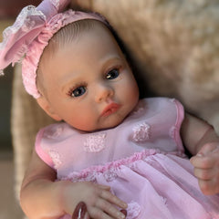 Soft Vinyl & Cloth Body Reborn Doll with Painted Hair, Lifelike Mixed Light Beig