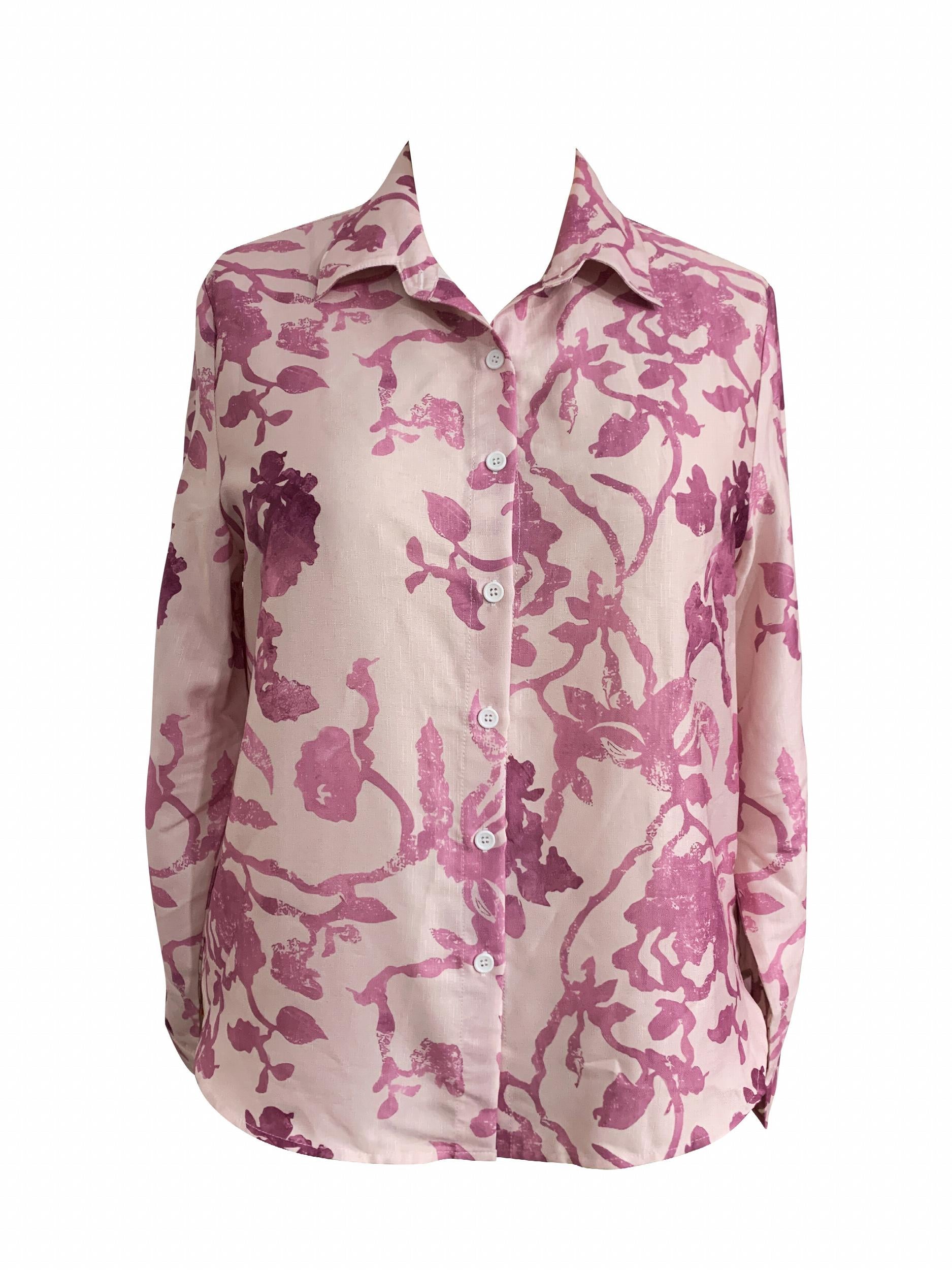 Floral Print Button Up Long Sleeve Blouse