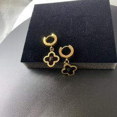 Lucky Clover Earrings Letter F Gold Stainless Steel Women Girls