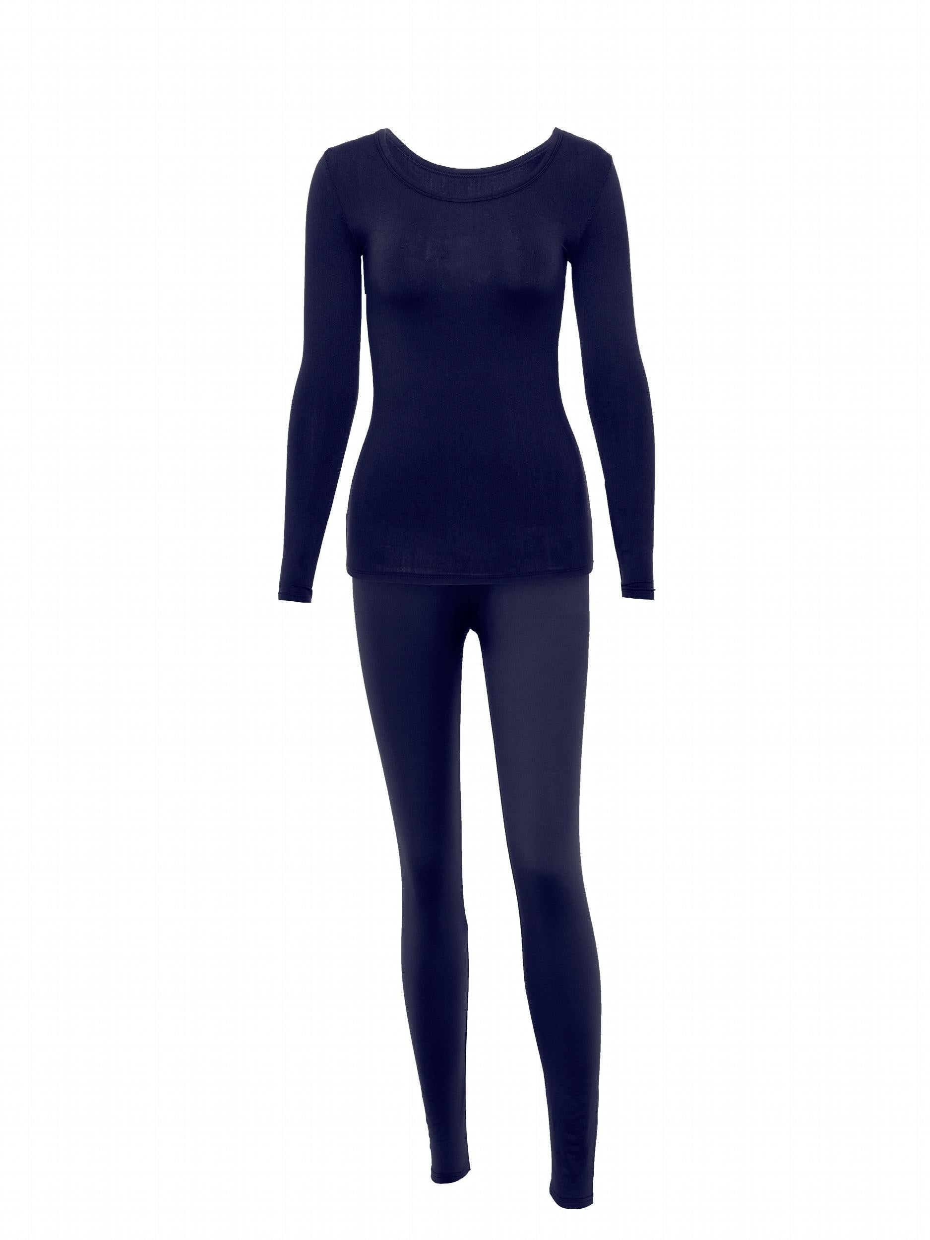 2pcs Thermal Underwear Set Crew Neck Top & Leggings Women's Activewear