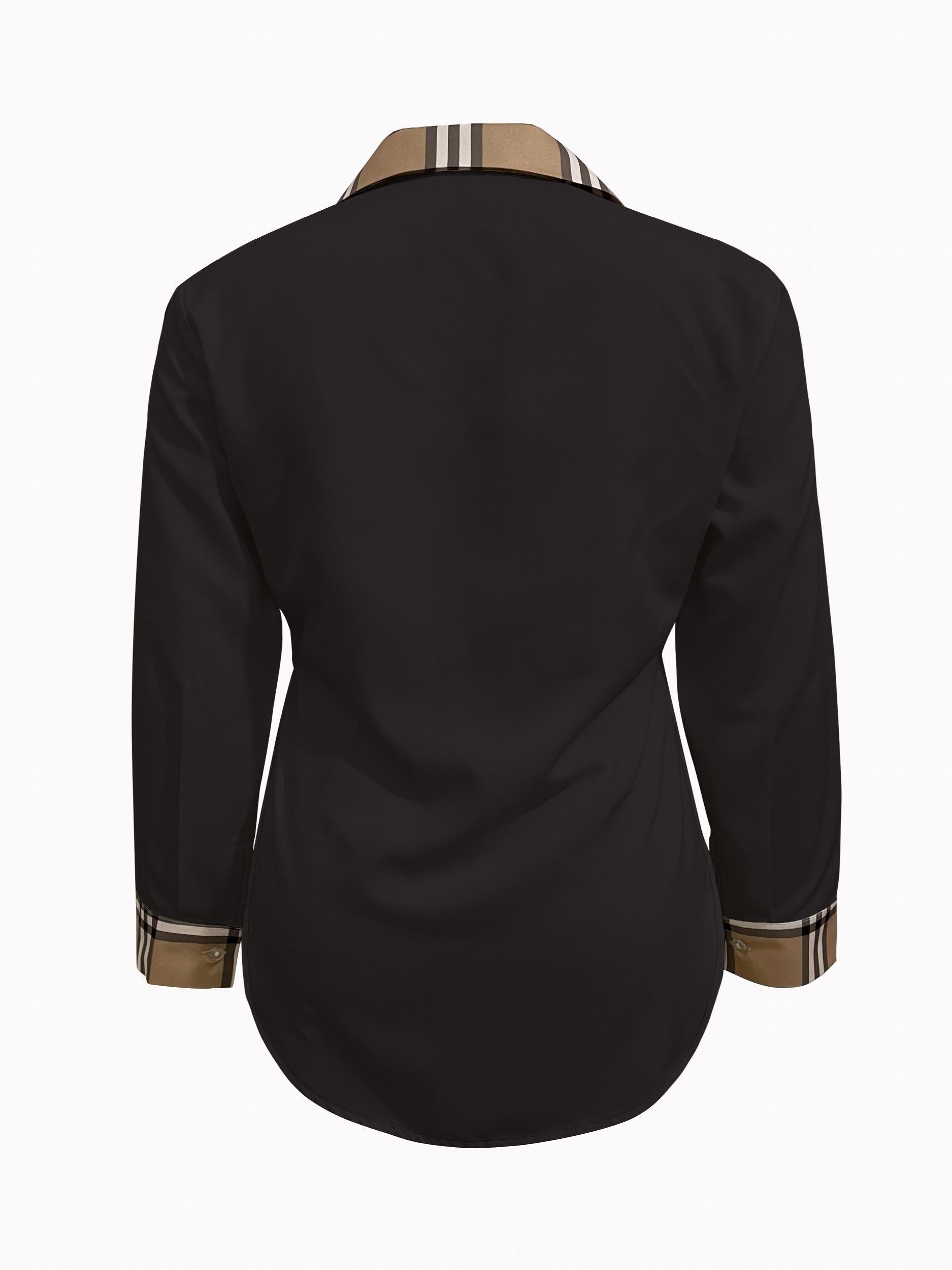 Colorblock Plaid Print Long Sleeve Button Up Lapel Collar Shirt