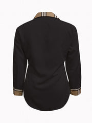 Colorblock Plaid Print Long Sleeve Button Up Lapel Collar Shirt