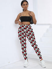 Heart & Spade Print Skinny Leggings Stretchy Women's Clothing