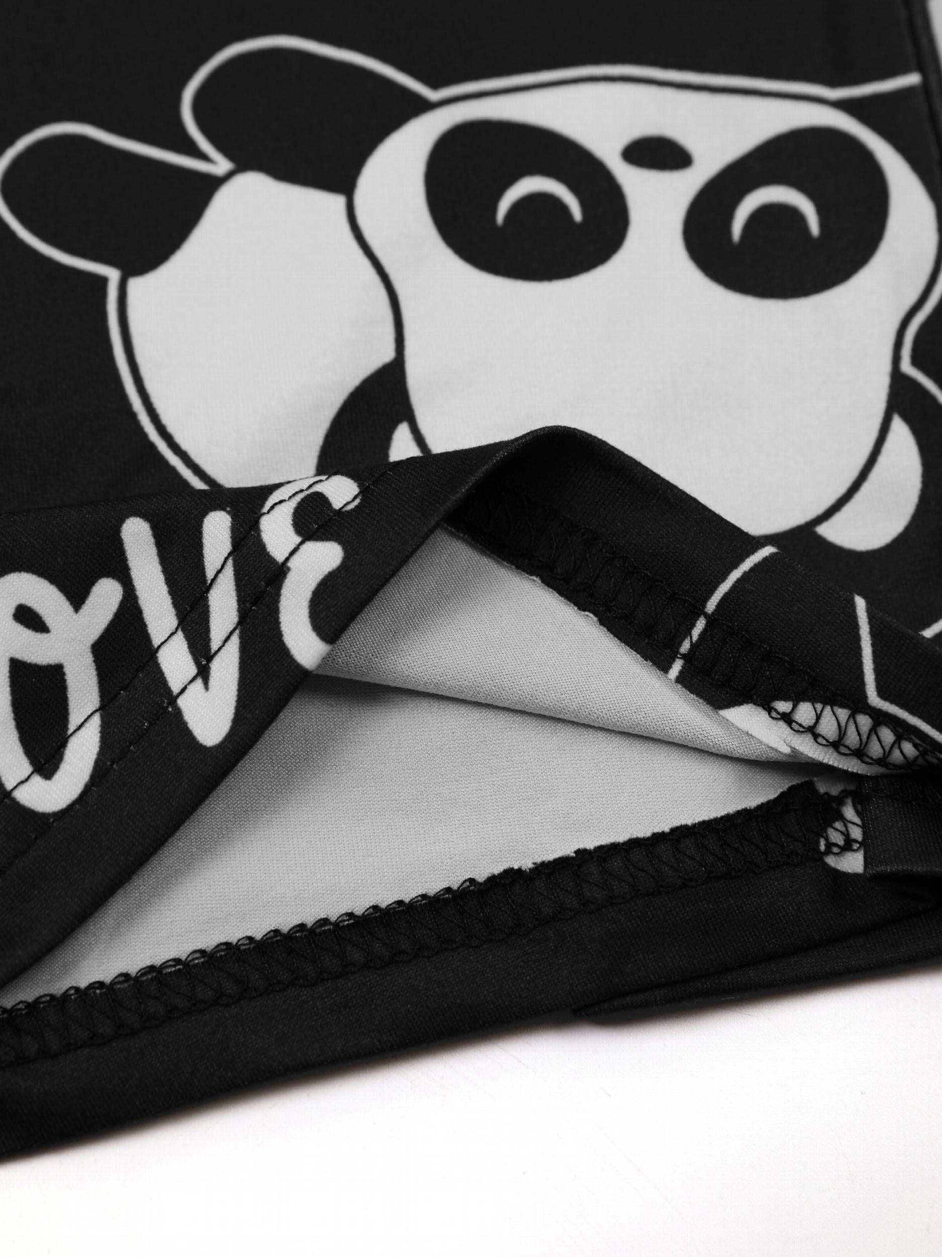 Panda Print Lounge Set Short Sleeve Crew Neck Top & Shorts & Pants