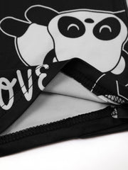 Panda Print Lounge Set Short Sleeve Crew Neck Top & Shorts & Pants