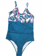 Boho Swimsuit Tropical Print Criss Cross Slim Fit Cami Swimsuit