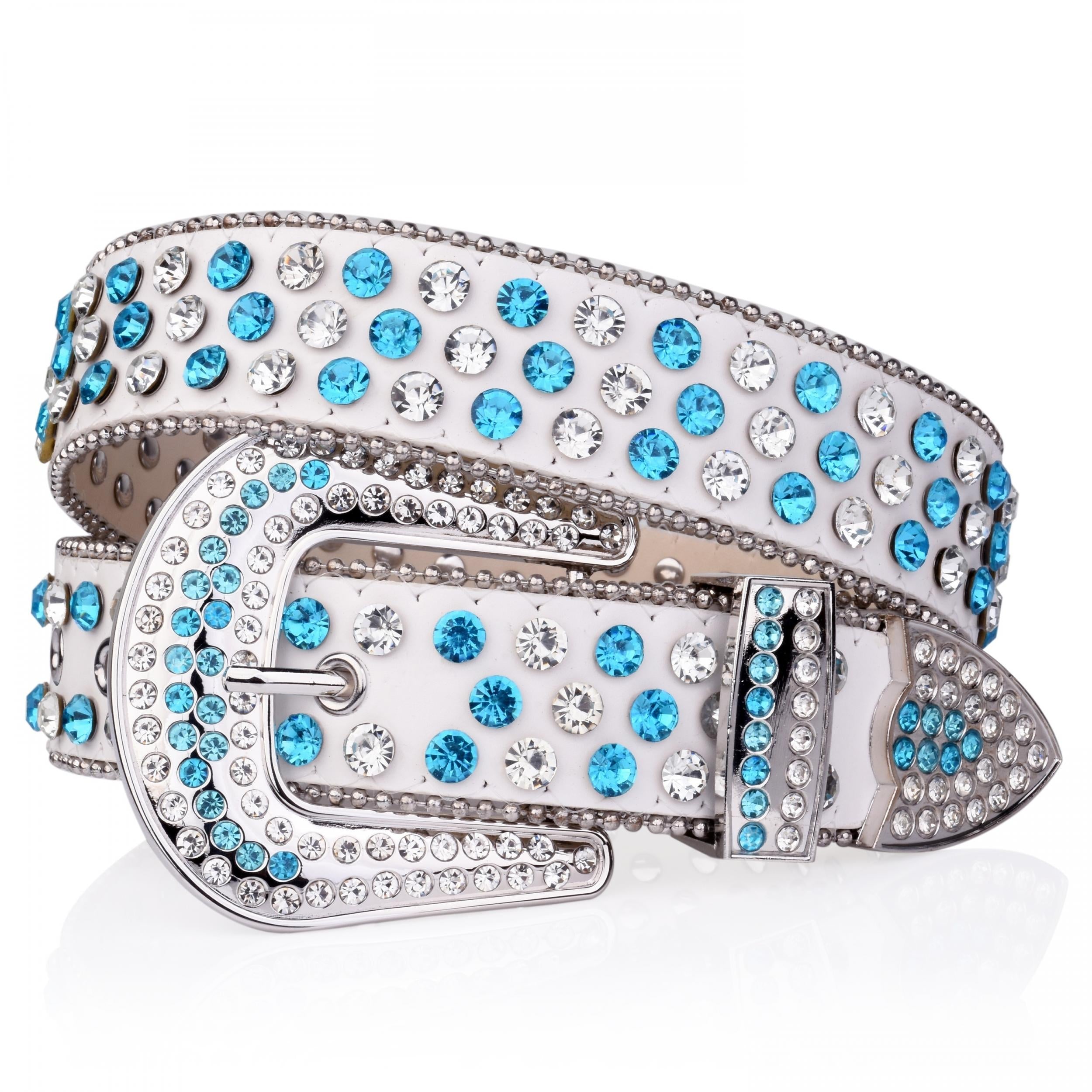 Silvery & PU Belt Block Rhinestone Decor Y2K Belt Hip Hop Jeans Pants Belt