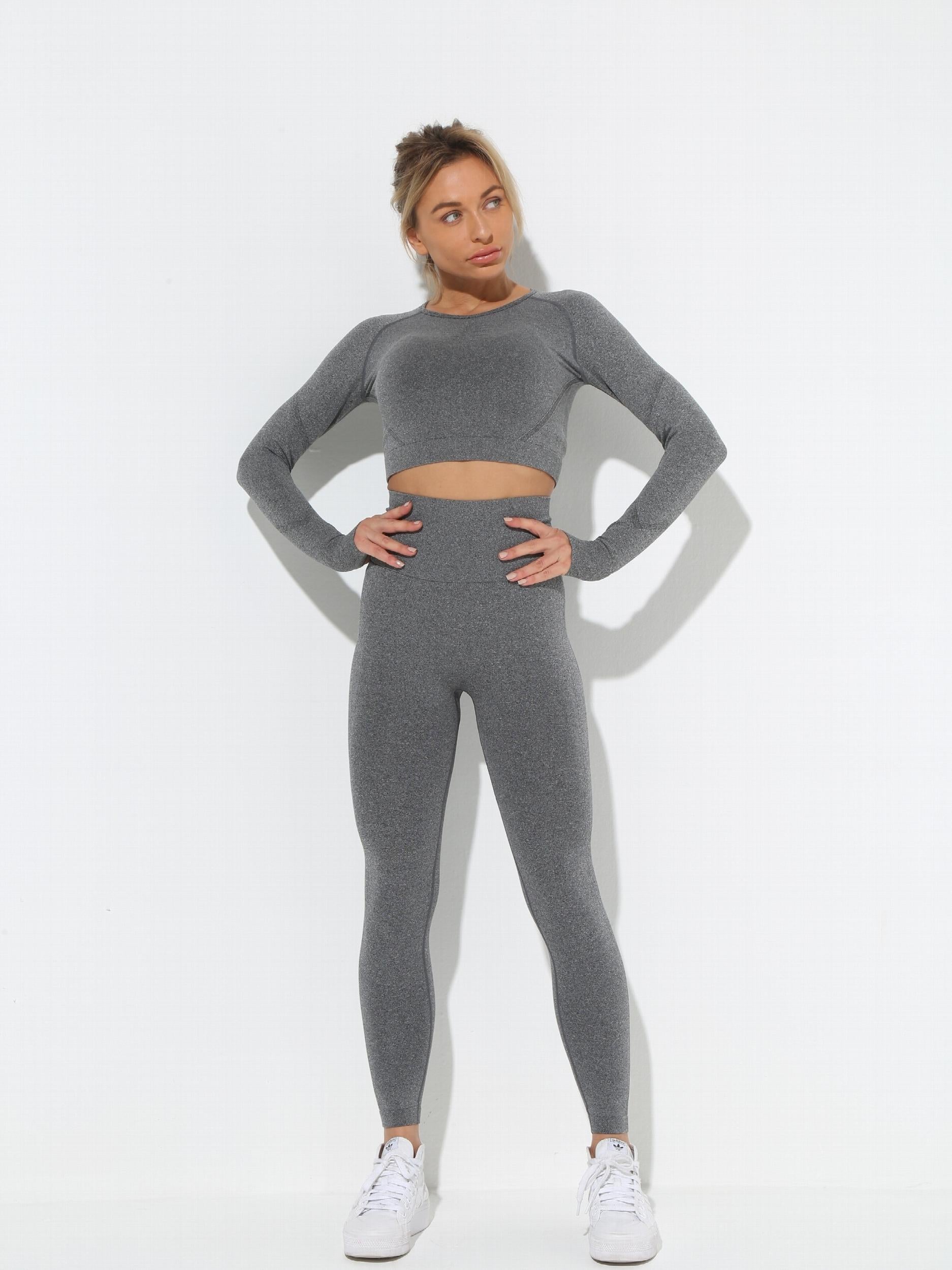 2pcs Yoga Sports Set Long Sleeve Crop Top & High Waist Leggings