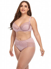 Contrast Lace Solid Lingerie Set Women's Plus Medium Stretch