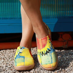Sun Printed Canvas Slip On Flat Shoes for Women