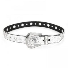 Y2K PU Belt Hollow Out Big Eyelet Rhinestone Belt