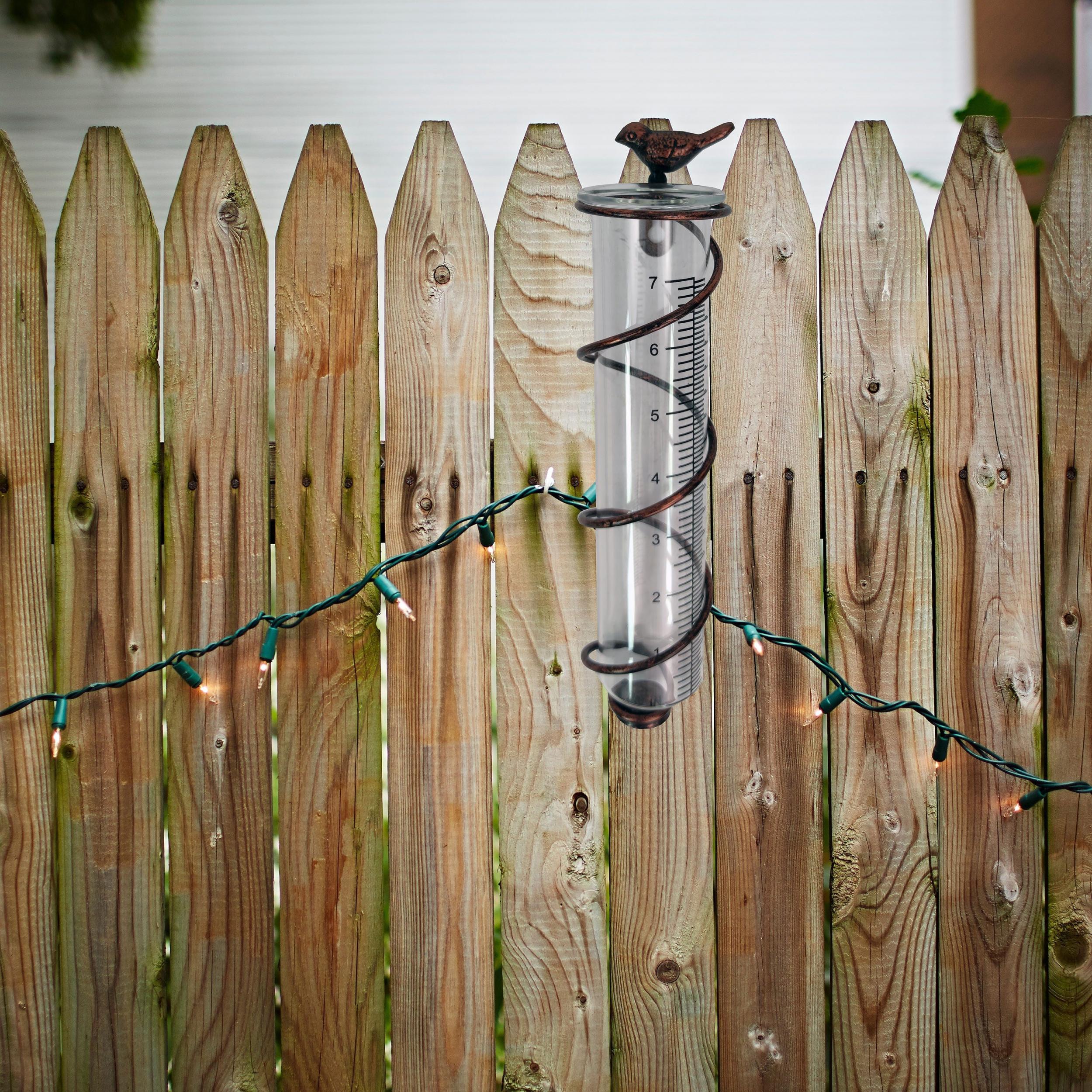 Metal Bird Rain Gauge Stake 7 Capacity Cast Iron Hanging Outdoor Garden Law