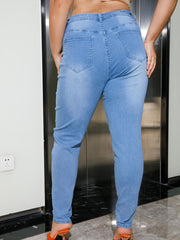High Rise Button Fly Skinny Jeans Women's Plus Casual High Stretch Ski