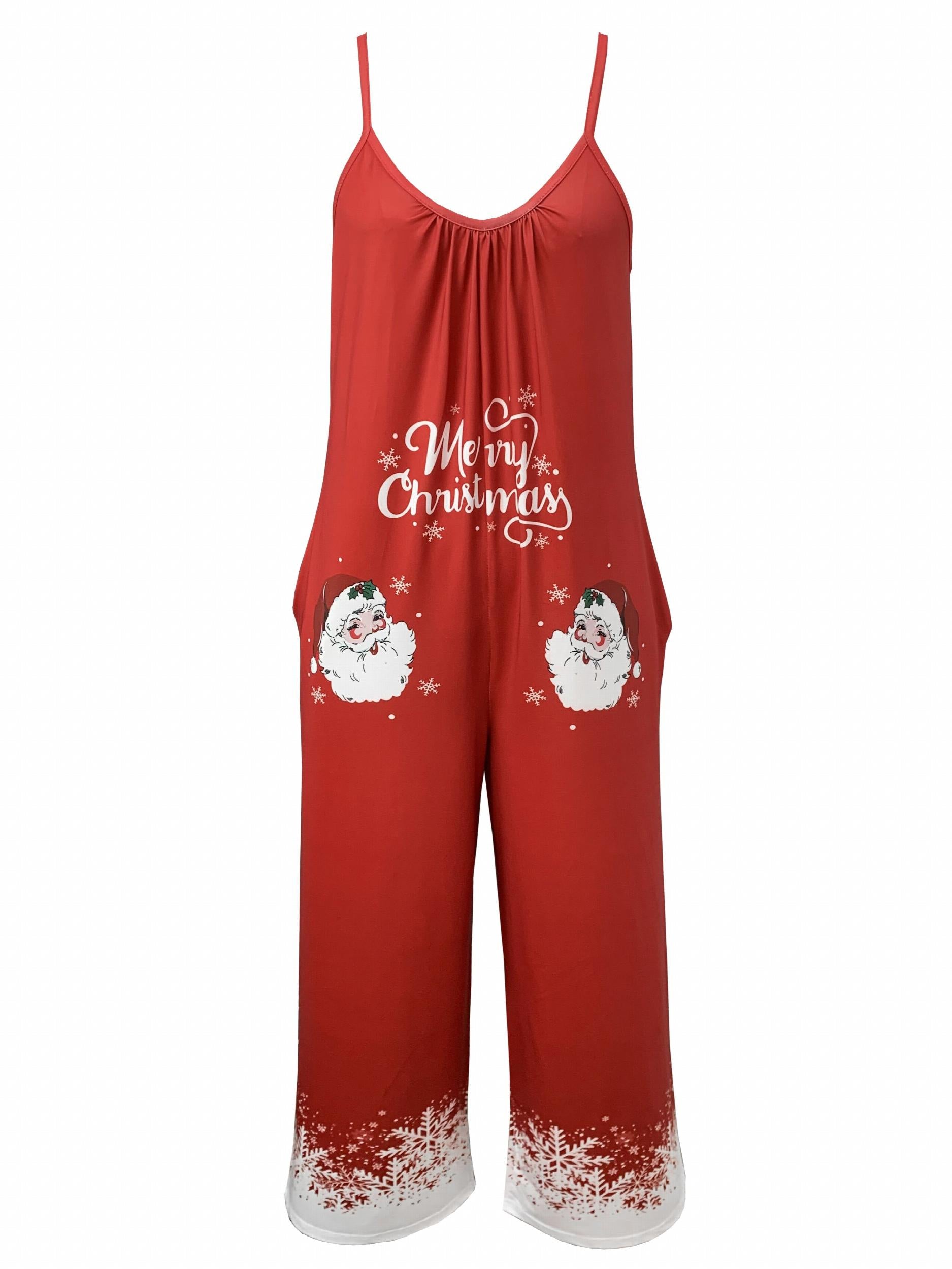 Christmas Jumpsuit Women's Wide Leg Cami Jumpsuit With Pockets