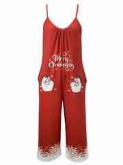 Christmas Jumpsuit Women's Wide Leg Cami Jumpsuit With Pockets