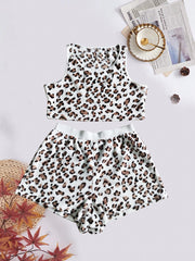Leopard Print Plush Tank Top & Shorts Lounge Set