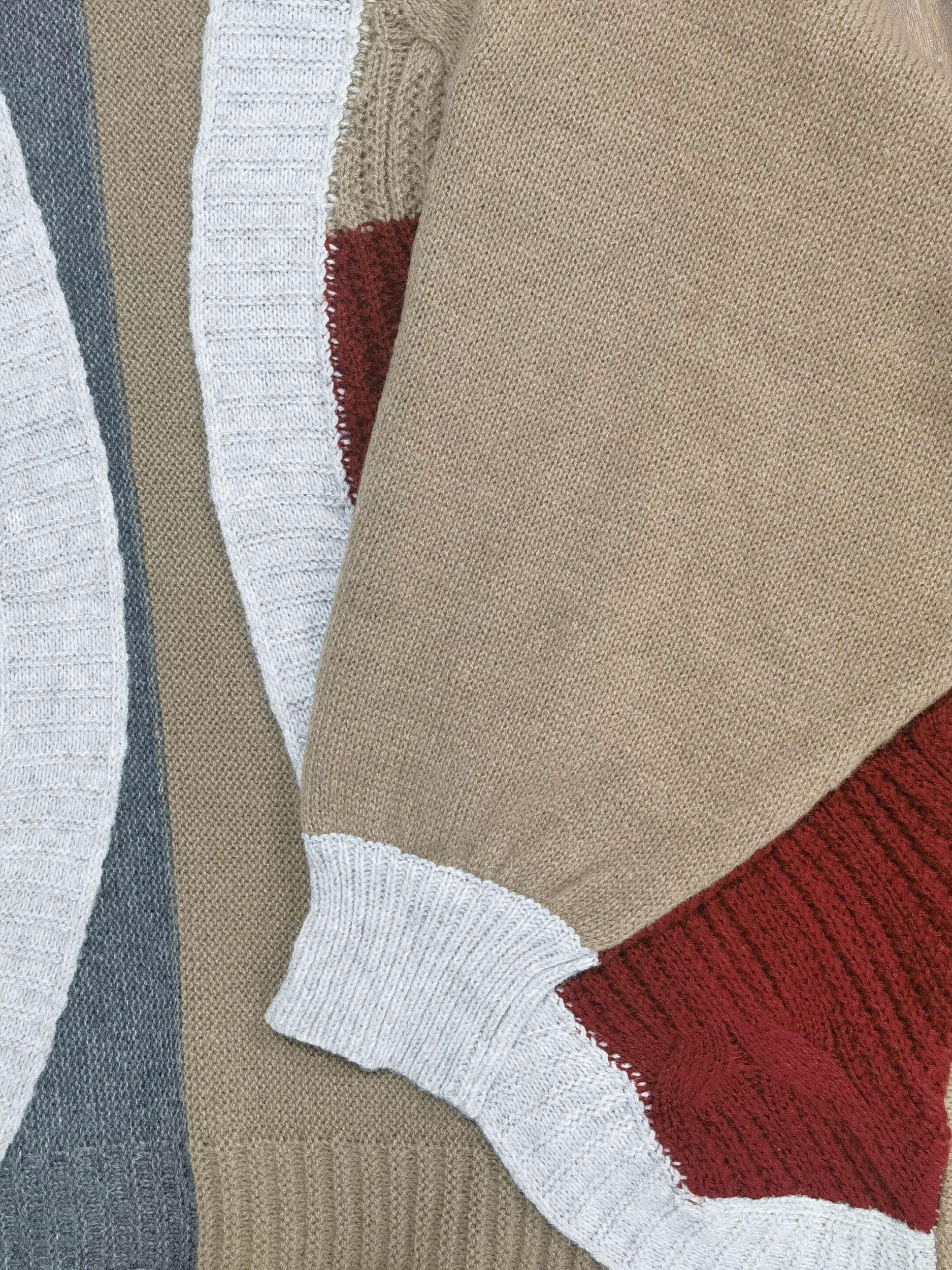 Colorblock Cable Knit Open Front Cardigan