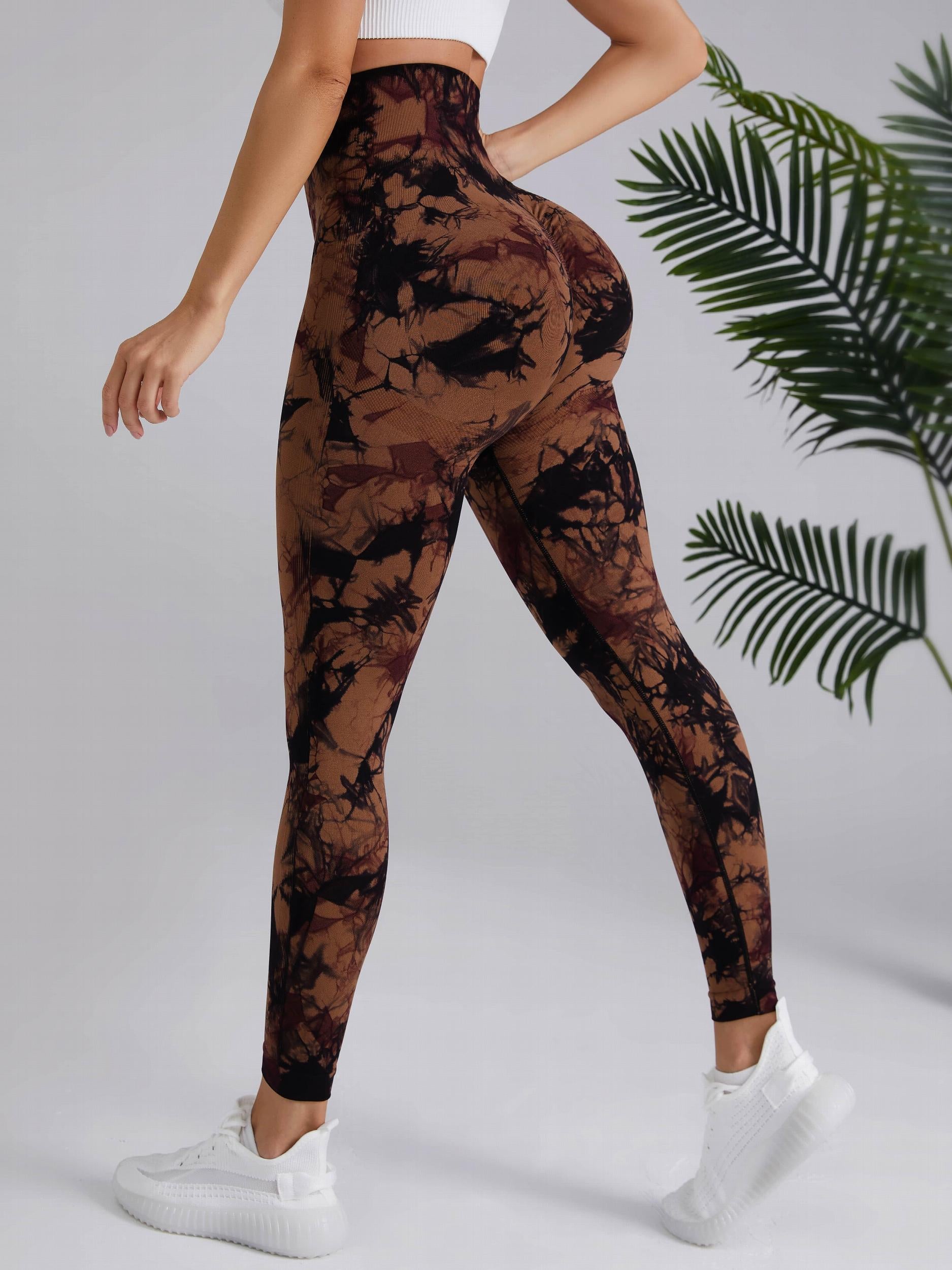 Tie Dye Print Yoga Sports Butt Lifting Leggings Women High Waist Stretch Pants