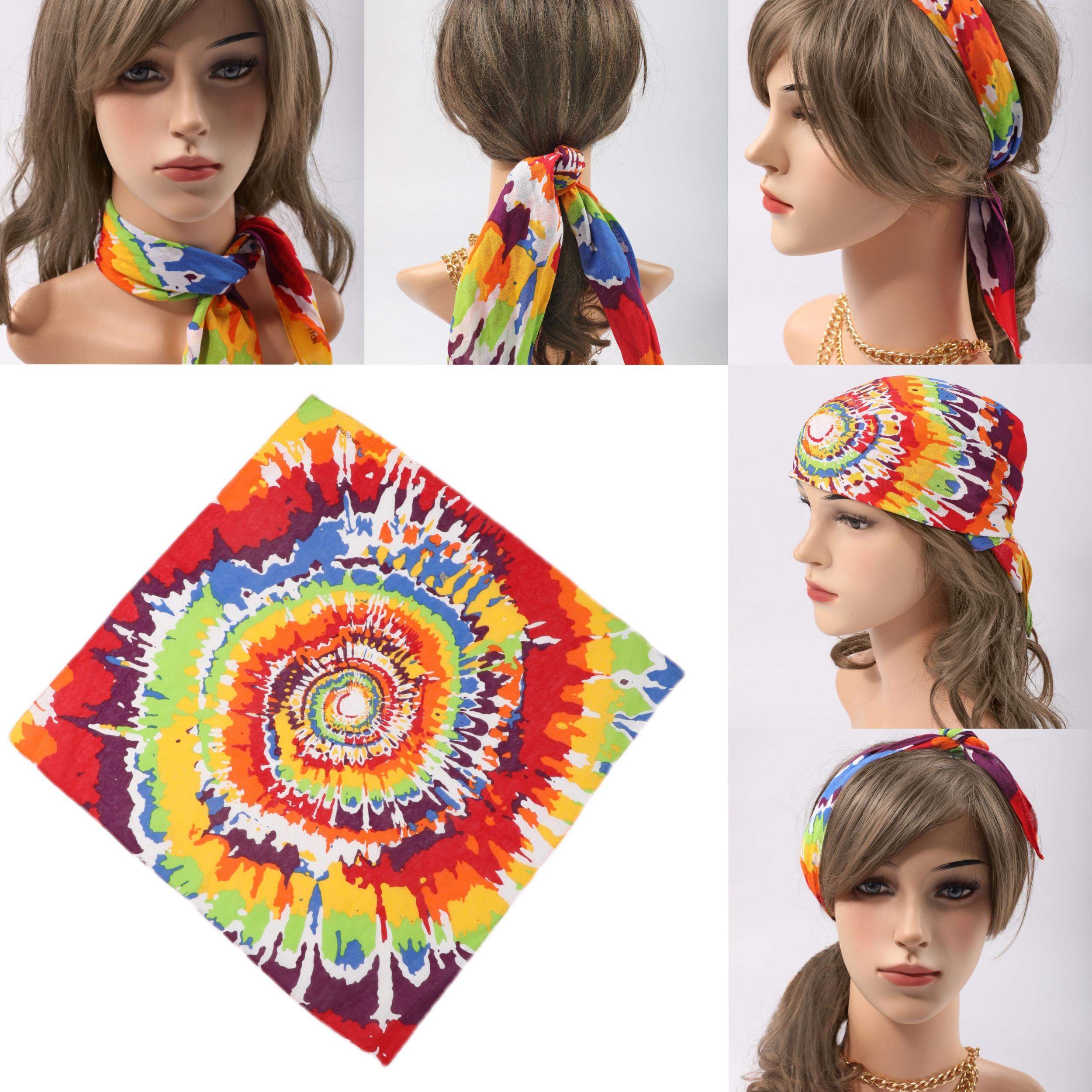 Rainbow Tie Dye Bandana Hip Hop Print Square Scarf Head Wrap Unisex LGBT Pride