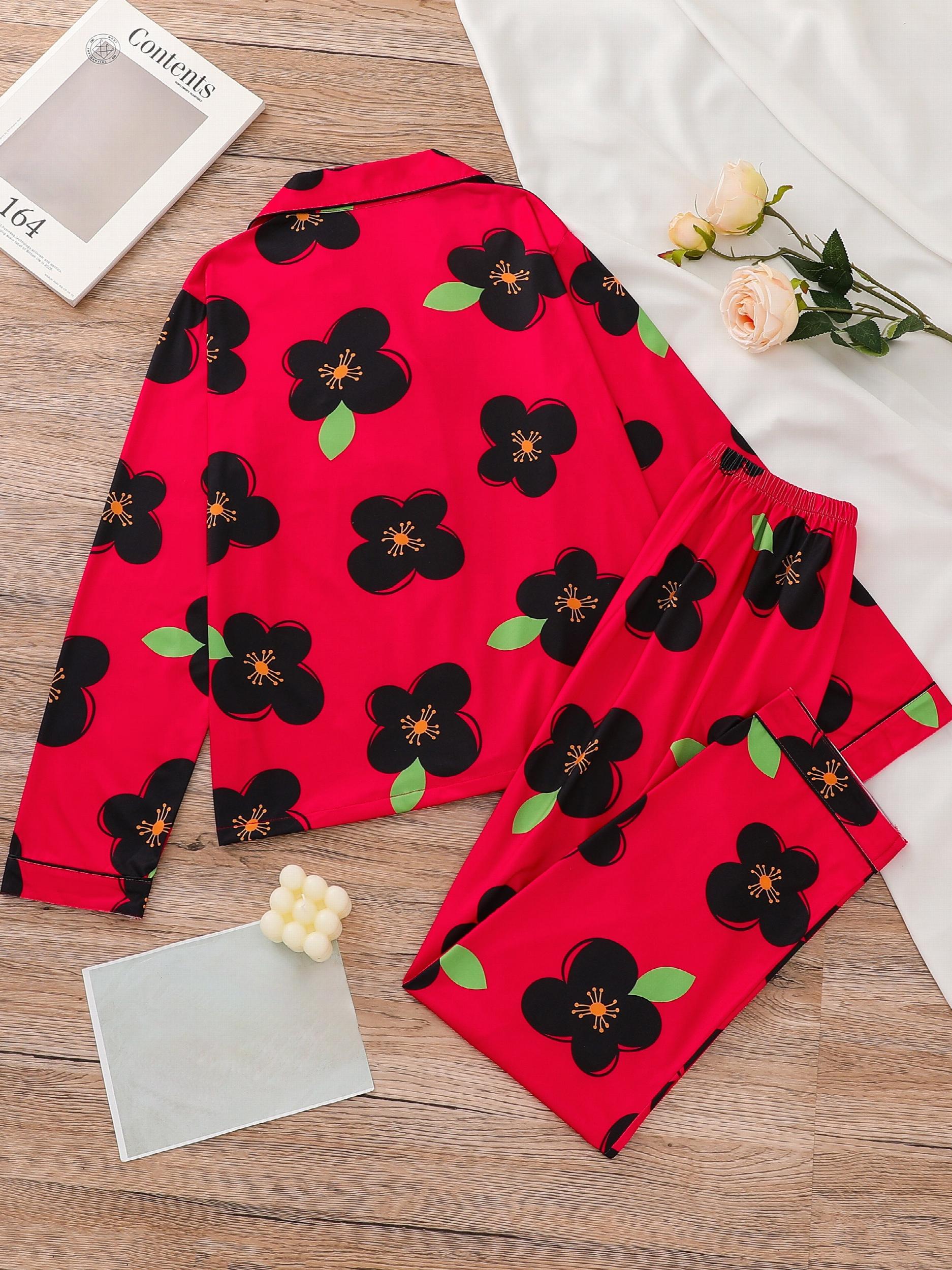 Floral Print Pajama Set Long Sleeve Top & Pants