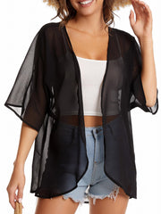 Chiffon Loose Cover Up Solid Casual Comfy Blouse Kimono