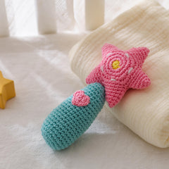 Soft Teething Toy Crocheted Star & Heart Pastel Colors Bell Youngsters Toy
