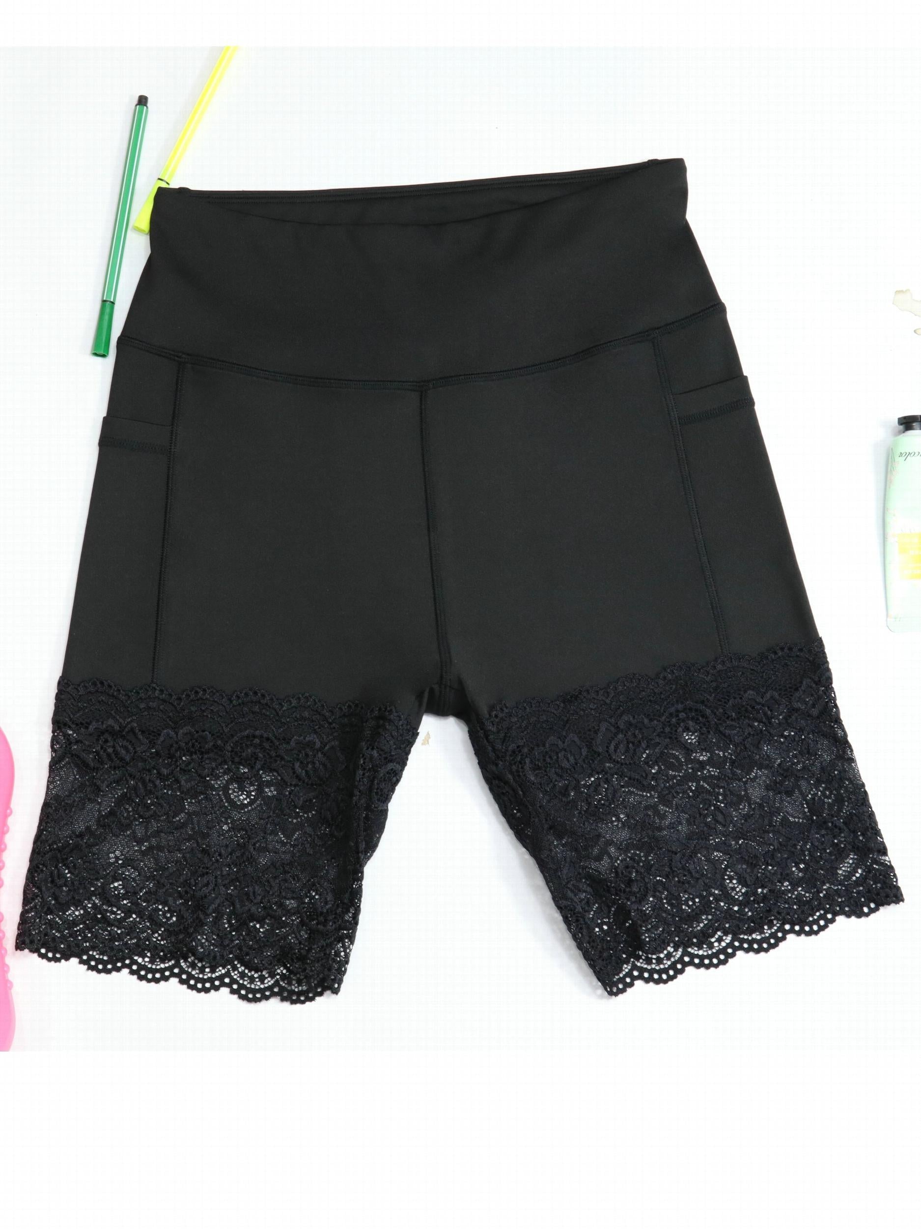 Women's Lace Decor Yoga Running Shorts Butt Lifting Slim Stretchy