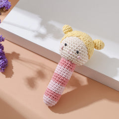 Crochet Rattle Toy Soft Nylon Blend Animal Yellow Pink Stripes