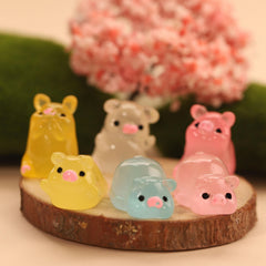 6pcs Luminous Resin Pig Ornament for Outdoor Indoor Courtyard