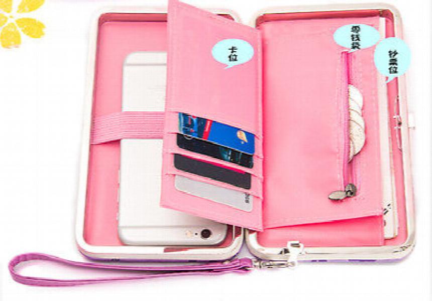 Women Long Wallet Metal Buckle Ladies Clutch Bowknot Inside Zipper Purse