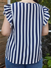 Stripe Print Cap Sleeve V Neck Blouse